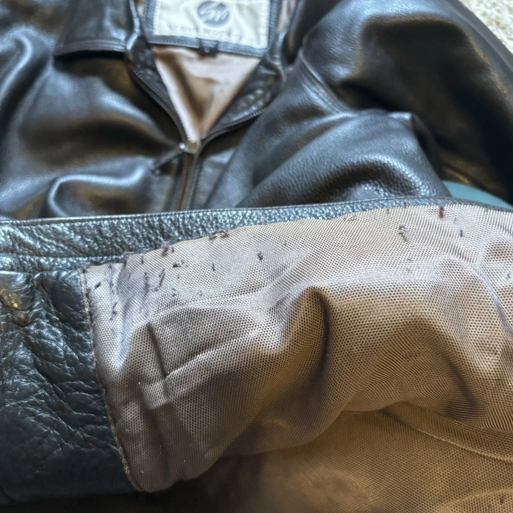Vintage 90s Stone Mountain Leather Jacket Full Zip Bomber Men's Large Dark Brown